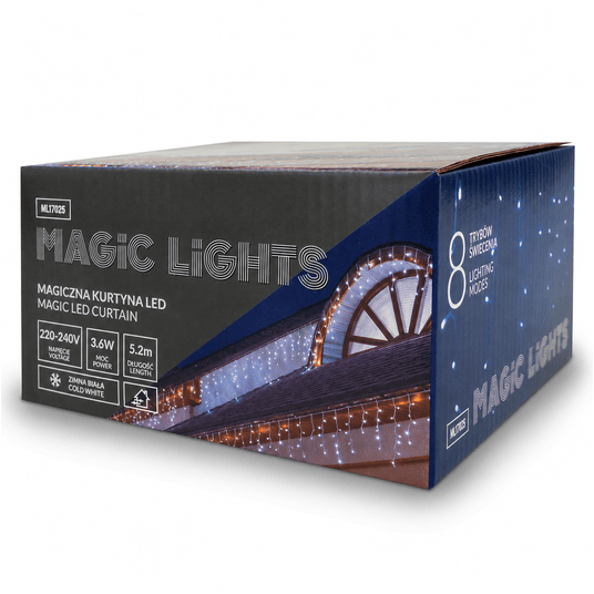 Magiczna kurtyna 150led 8tryb IP44 8000K 5,2m 230V -zdjęcie numer 3