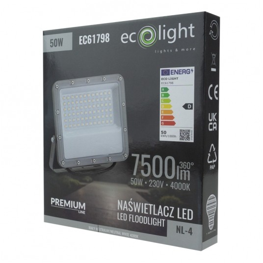 Naświetlacz LED NL-4 PREMIUM 50W 4000K 7500lm IP65 -zdjęcie numer 4