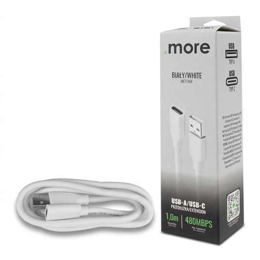 Przedłużka USB A-USB C 1m biała -zdjęcie numer 1