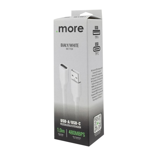 Przedłużka USB A-USB C 1m biała -zdjęcie numer 2