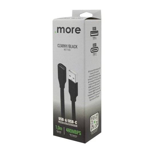 Przedłużka USB A-USB C 1m czarna -zdjęcie numer 3