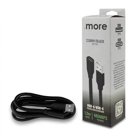Przedłużka USB A-USB C 1m czarna -zdjęcie numer 1
