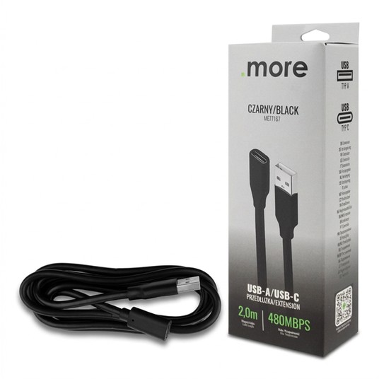 Przedłużka USB A-USB C 2m czarna -zdjęcie numer 1