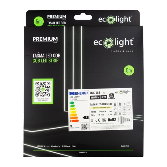Taśma LED COB 48V 9W/m 3000K 110lm/W IP20 5m -zdjęcie numer 2