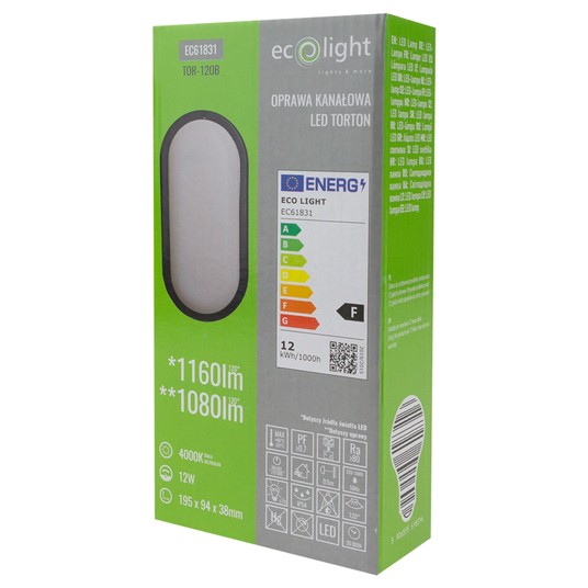 Torton TOR-12OB 12W 4000K 1080lm IP54 OWAL CZARNY -zdjęcie numer 3