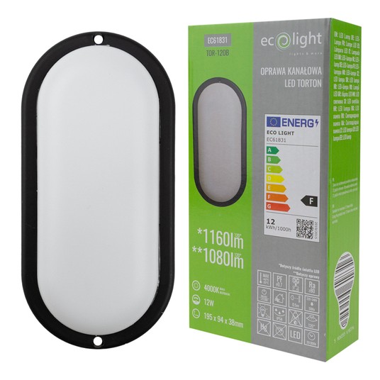 Torton TOR-12OB 12W 4000K 1080lm IP54 OWAL CZARNY -zdjęcie numer 4