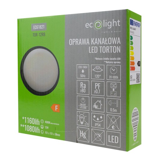 Torton TOR-12RB 12W 4000K 1080lm IP54 OKRĄG CZARNY -zdjęcie numer 3