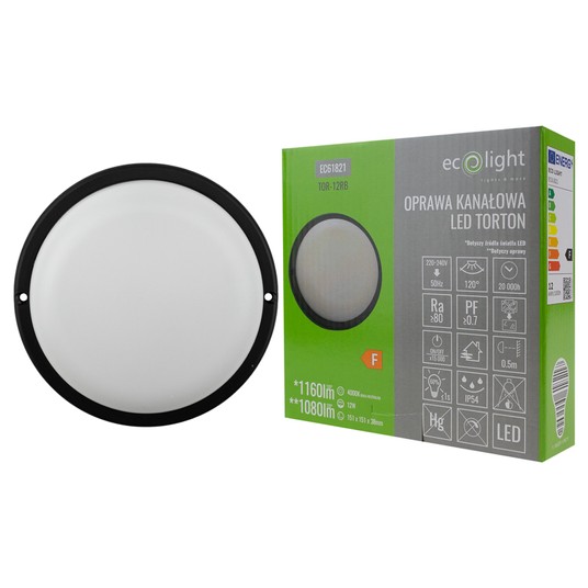 Torton TOR-12RB 12W 4000K 1080lm IP54 OKRĄG CZARNY -zdjęcie numer 4