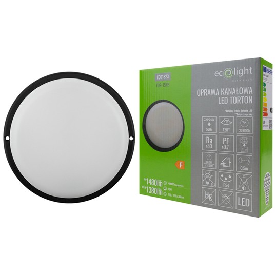 Torton TOR-15RB 15W 4000K 1380lm IP54 OKRĄG CZARNY -zdjęcie numer 4