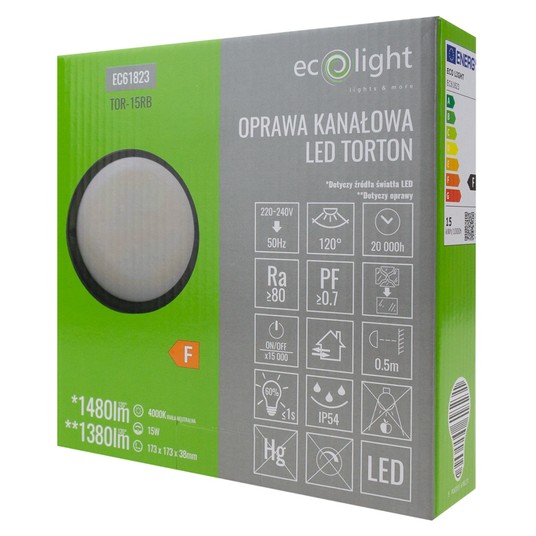 Torton TOR-15RB 15W 4000K 1380lm IP54 OKRĄG CZARNY -zdjęcie numer 3