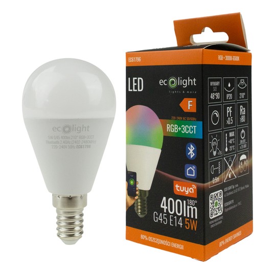 Żarówka LED G45 E14 5W RGB+CCT Tuya Smart BT -zdjęcie numer 2