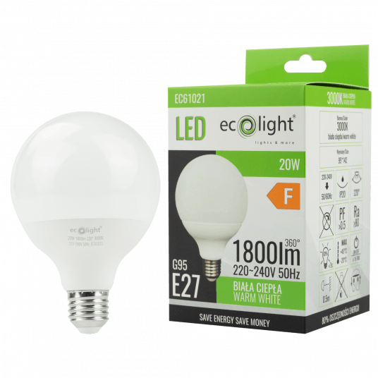 Żarówka LED G95 E27 20W 3000K -zdjęcie numer 2