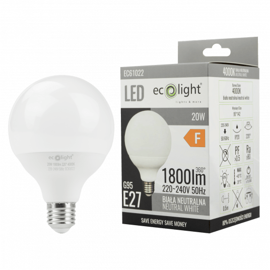 Żarówka LED G95 E27 20W 4000K -zdjęcie numer 2