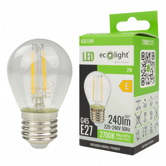 Żarówka LED GOLF BALL FILAMENT G45 2W E27 2700K 240lm -zdjęcie numer 3