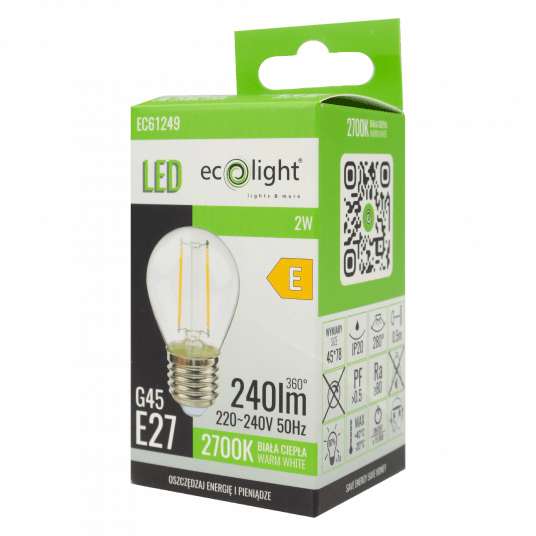 Żarówka LED GOLF BALL FILAMENT G45 2W E27 2700K 240lm -zdjęcie numer 2