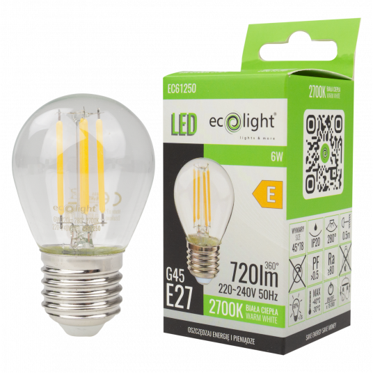 Żarówka LED GOLF BALL FILAMENT G45 6W E27 2700K 720lm -zdjęcie numer 3