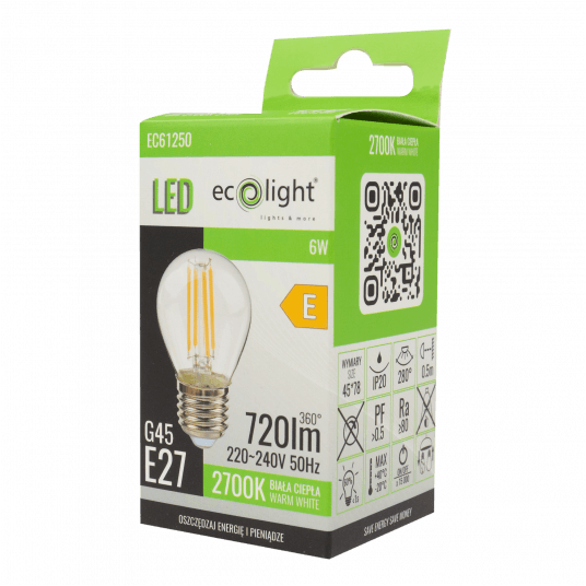 Żarówka LED GOLF BALL FILAMENT G45 6W E27 2700K 720lm -zdjęcie numer 2