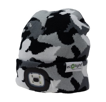 Czapka moro z latarką LED szara 1W 6000K