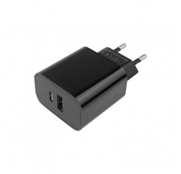 Ładowarka sieciowa 20W USB-C + USB-A czarna Szybkie ładowanie