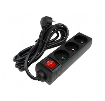 Przedłużacz 3 gniazda 3m z wyłącznikiem CZARNY