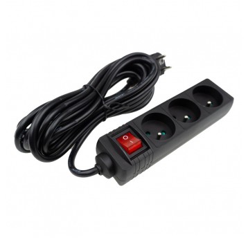 Przedłużacz 3 gniazda 5m z wyłącznikiem CZARNY