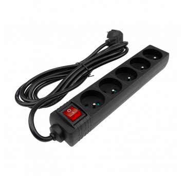 Przedłużacz 5 gniazd. 3m z wyłącznikiem CZARNY