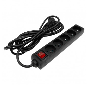 Przedłużacz 5 gniazd 5m z wyłącznikiem CZARNY