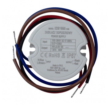 Zasilacz do puszki fi60 1,87A 45W 24V IP67 50x22