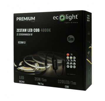 ZESTAW Taśma LED COB 320 24V 7W/m 4000K IP20 /5m/