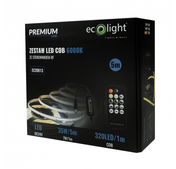 ZESTAW Taśma LED COB 320 24V 7W/m 6000K IP20 /5m/